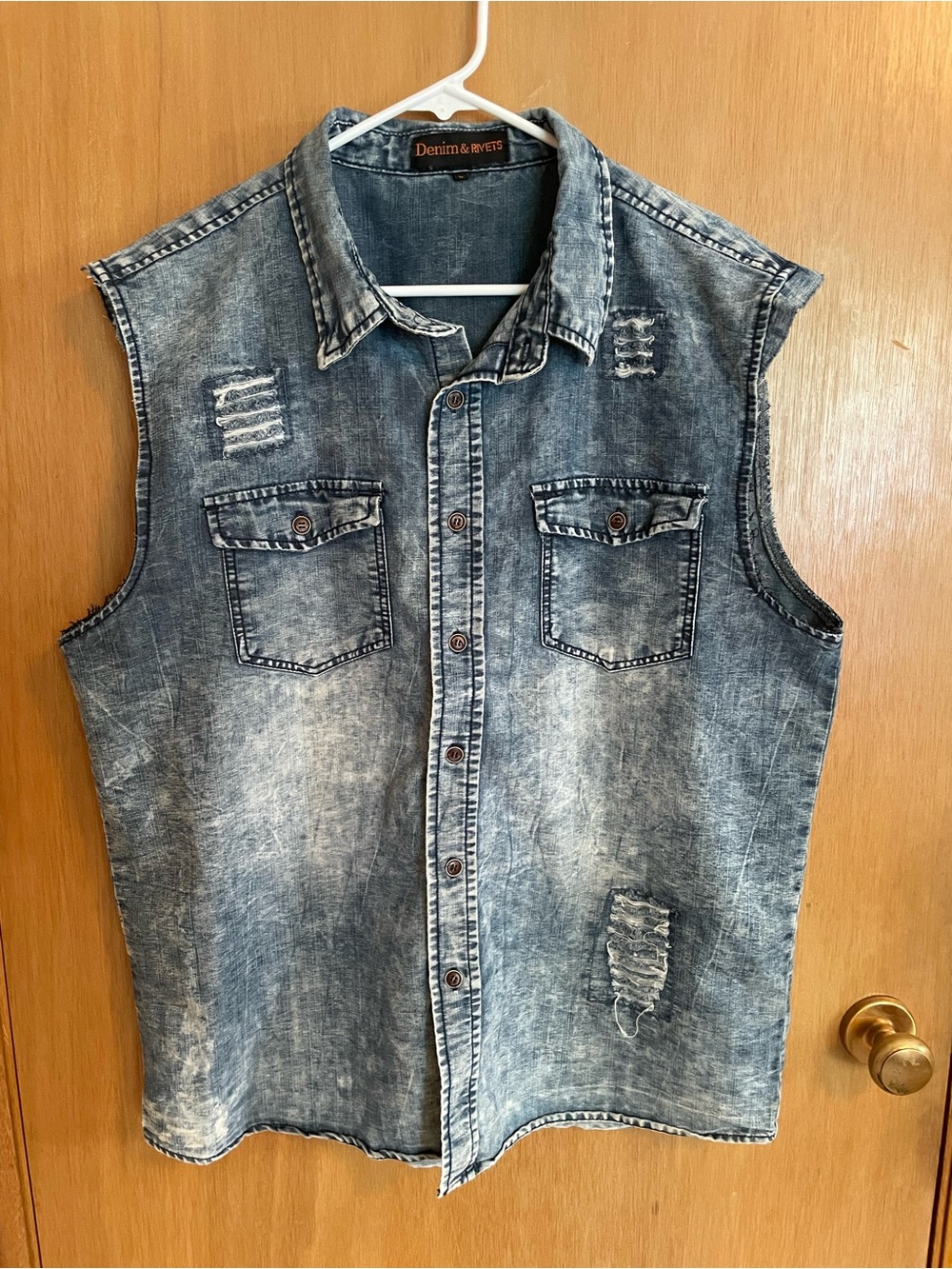 Denim & Rivets Distressed Denim Vest Size L